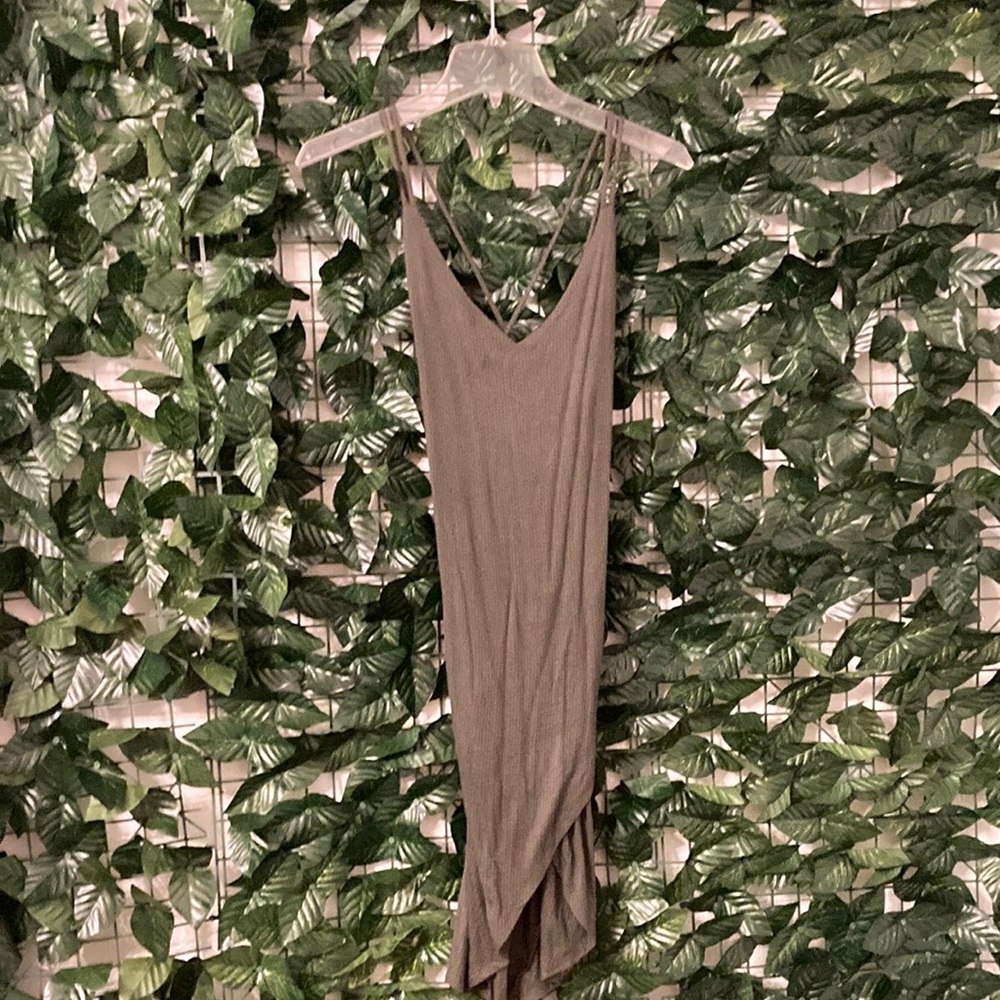 Dual strap cross back asymmetrical mini dress